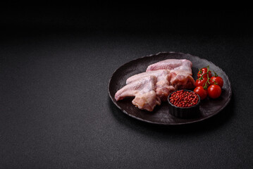Raw chicken wings, fresh uncooked poultry meat. Chicken or turkey wings