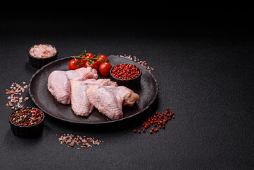 Raw chicken wings, fresh uncooked poultry meat. Chicken or turkey wings