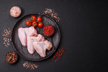 Raw chicken wings, fresh uncooked poultry meat. Chicken or turkey wings