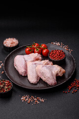 Raw chicken wings, fresh uncooked poultry meat. Chicken or turkey wings