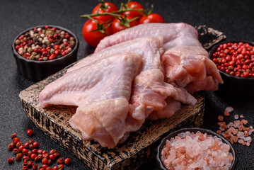 Raw chicken wings, fresh uncooked poultry meat. Chicken or turkey wings