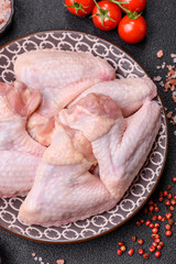 Raw chicken wings, fresh uncooked poultry meat. Chicken or turkey wings