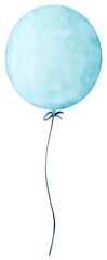 Watercolor light blue balloon for newborn boy on transparent background.