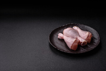 Raw chicken legs, fresh uncooked poultry meat. Chicken or turkey legs