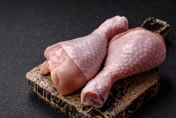 Raw chicken legs, fresh uncooked poultry meat. Chicken or turkey legs