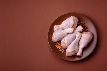 Raw chicken legs, fresh uncooked poultry meat. Chicken or turkey legs