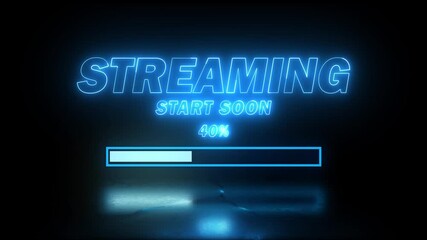 neon blue streaming start soon animated screen with loading bar for live stream overlay - Powered by Adobe