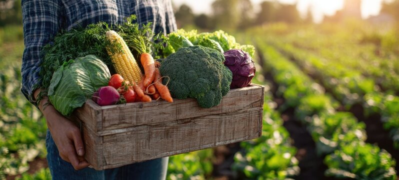 The vibrant harvest of fresh vegetables in a rustic wooden basket.