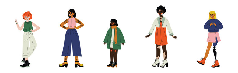 Pretty Woman Different Physique and Appearance Vector Set