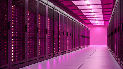 Stylized magenta server grid with subtle flickering leds