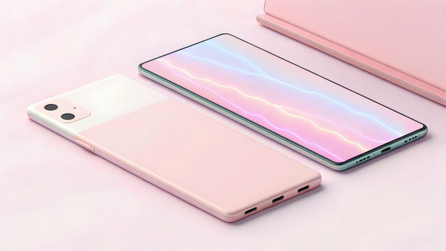 Pastel tech ui concept with soft pink layers and neon pulse - Powered by Adobe