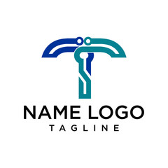 letter at monogram T tech style line art modern logo	