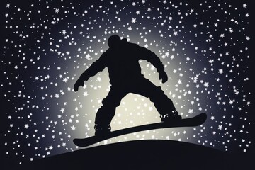 Snowboarder Silhouette Against Starry Night Sky in Motion