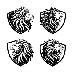 Lion logo and icon silhouette vector set