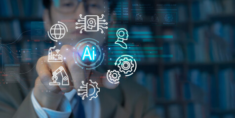 User concept using intelligent robot ai system. Chat with artificial intelligence. AI develops and creates future technology robots in the online world. Industry 5.0