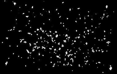 Broken styrofoam chunks and crushed pieces pile isolated on black background with clipping path,...