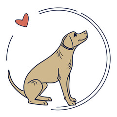 Artistic dog logo in a round sketch frame vector