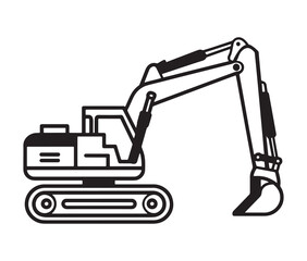 Fototapeta premium Line art excavator and shovel. Minimalist excavator illustration construction clipart.
