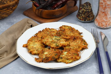 Mucver, Turkish traditional food. (Turkish cuisine) Homemade Food with Zucchini.