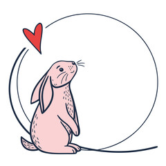 Adorable rabbit illustration in sketched circle outline vector