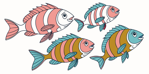 set of cartoon fishes