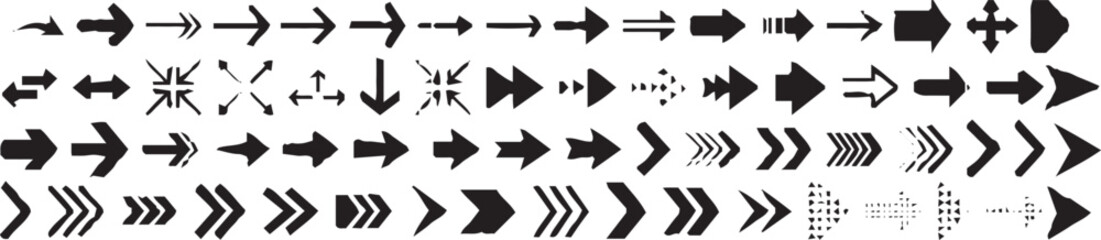 A set of stylish and modern arrow icons in various directions and styles.