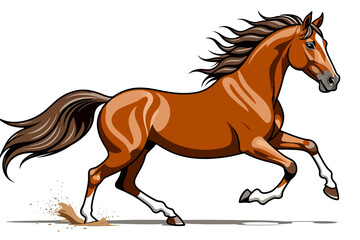 Fototapeta premium Beautiful Brown Horse Running Cartoon Illustration - Graceful Animal Artwork - Equestrian Clip Art for Designs and Crafts - Stock Vector Image