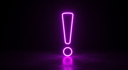 A vibrant, glowing neon exclamation point against a dark background.