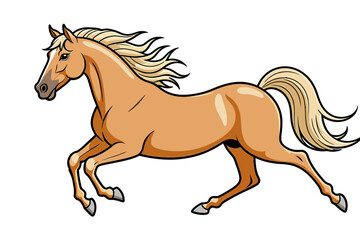 Obraz premium Cartoon Horse Running Illustration-Palomino Horse Artwork with Flowing Mane and Tail-Digital Horse Drawing for Childrens Books