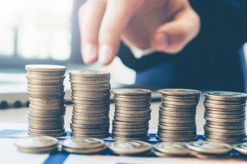 Stacks of Coins with Hand Counting and Financial Growth Concept