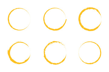 vector set of yellow Golden grunge circle brush vector illustration. Abstract golden paint brushstroke circles pack. Set of golden brush circle. Set of circle, golden paint, ink, dirty brush strokes. 