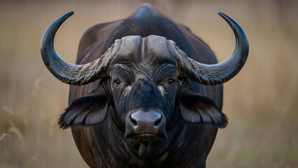 Fototapeta premium Majestic African Cape Buffalo A Powerful Portrait of Wildlife
