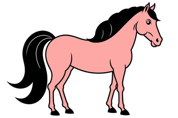 Cute Pink Horse Cartoon Illustration - Download Royalty Free Vector Art - Ideal for Kids and Educational Content - Simple Animal Clipart Design