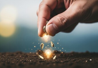 Growing Innovation from Seeds. Hand cultivating imaginative concepts and future potential. This image symbolizes investing in expansion and developing brilliant new ventures.