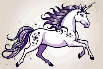 Fototapeta premium Elegant Purple Unicorn Illustration-Fantasy Creature with Stars Design-Magical Animal Art-Perfect for Kids and Unicorn Lovers-Digital Art for Your Projects