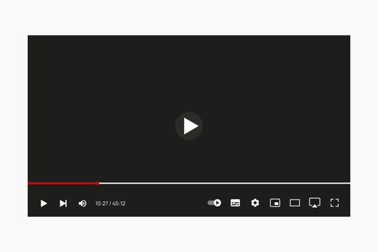 Media player interface, video playback screen with controls, flat minimal design