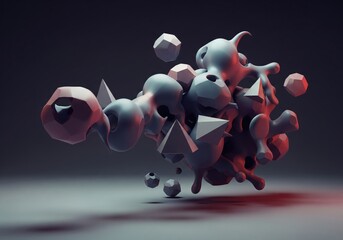 Abstract Organic Geometric 3D Art. This intriguing digital creation merges smooth, flowing elements with faceted polyhedrons, representing growth and interconnectedness.