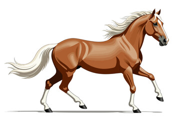 Obraz premium Illustration of a Beautiful Brown Horse Running-Digital Art of a Chestnut Horse with White Mane and Tail-Detailed Horse Drawing for Animal Lovers