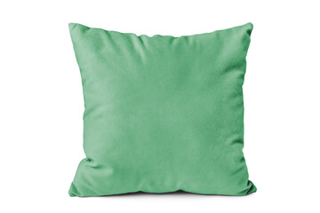 Decorative green velvet rectangular pillow for sleeping and resting isolated on white, transparent...