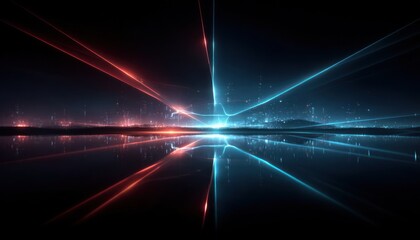 Abstract city lights reflected on water at night