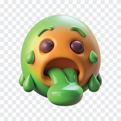 3D Cartoon Sick Emoji Vomiting Green Fluid PNG | Funny Expression, Illness Icon, Reaction Emoji Illustration