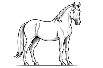 Obraz premium Majestic White Horse Illustration-Detailed Vector Artwork of a Standing Horse-Perfect for Digital Design & Print-Explore Equine Anatomy in Art