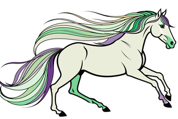 Obraz premium Whimsical Horse Illustration-Fantasy Art with Flowing Mane and Tail-Colorful Horse Drawing for Art Lovers-Unique Horse Design for Digital Art Projects-Creative Horse Image