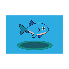 Cute cartoon vector illustration of a shark and fish swimming together in the blue ocean