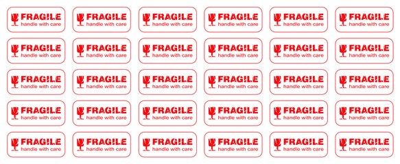 Fragile sticker. Handle with care label, icon design for shipping parcels, moving boxes with fragile items. Illustration. Warning sign, packaging of fragile items. PNG
