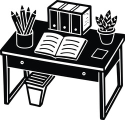 Organized Desk with Planner and Sticky Notes vector silhouette illustration