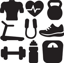 Fitness and health icon set. Workout and wellness silhouette