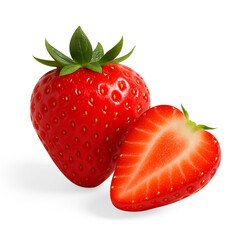 Fresh Ripe Strawberry with Green Leaves on Orange Background – High Resolution Image