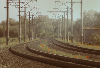 railway in the fog