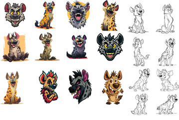 Hyena Character Outline Design – Playful and Wild Animal Line Art for Coloring Pages, Logos, and Kids Illustration Projects